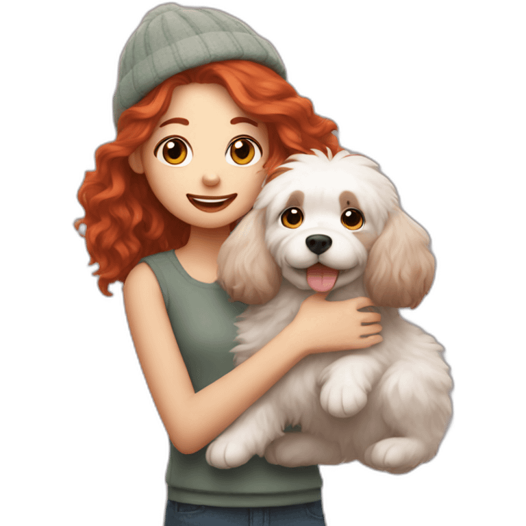 redhead holding fluffy dog emoji