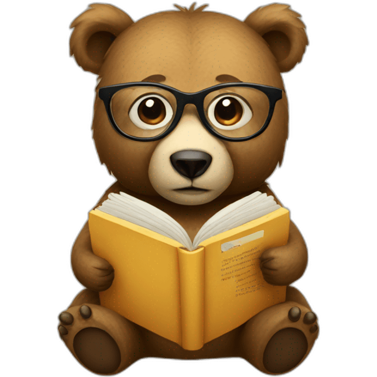 Bear with glasses reading a book emoji