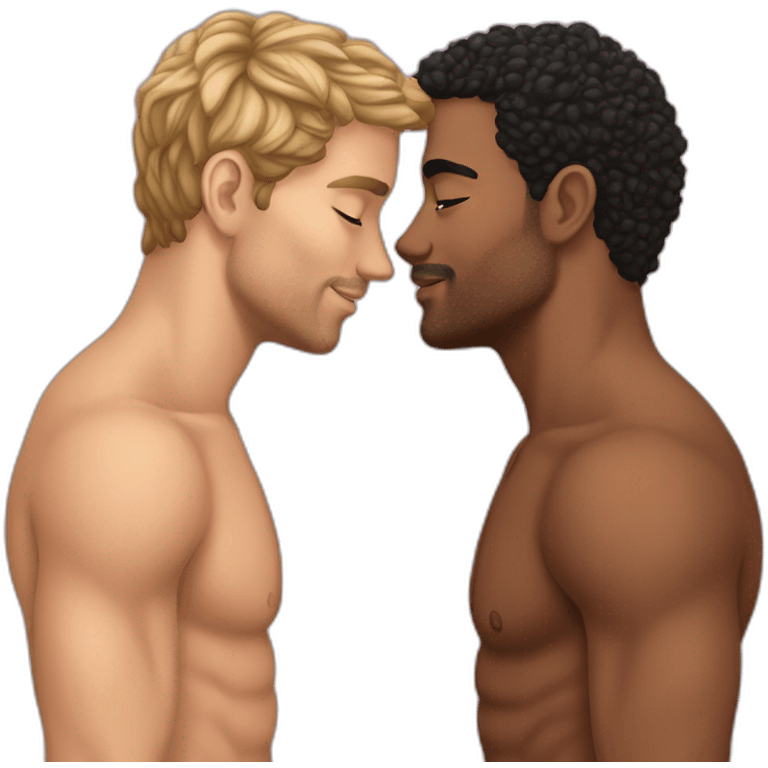 Sexy-fit-pose-Latino-male-and-caucasian-male-interracial-kissing-bikini emoji