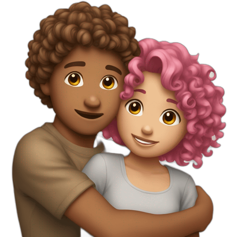 A short ponk haire girl Huging a curly Brown haire boy emoji