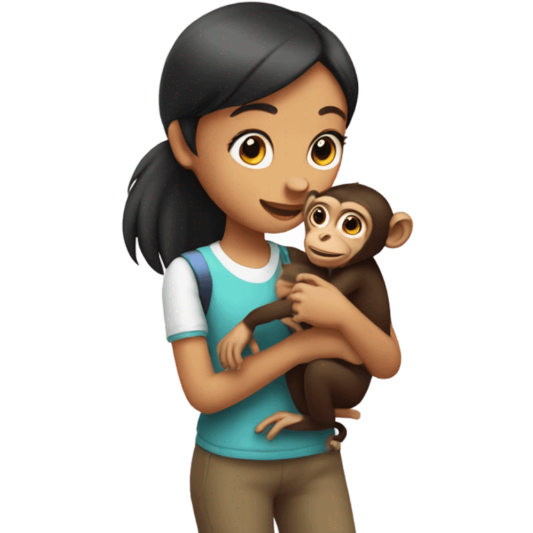 girl petting a monkey emoji