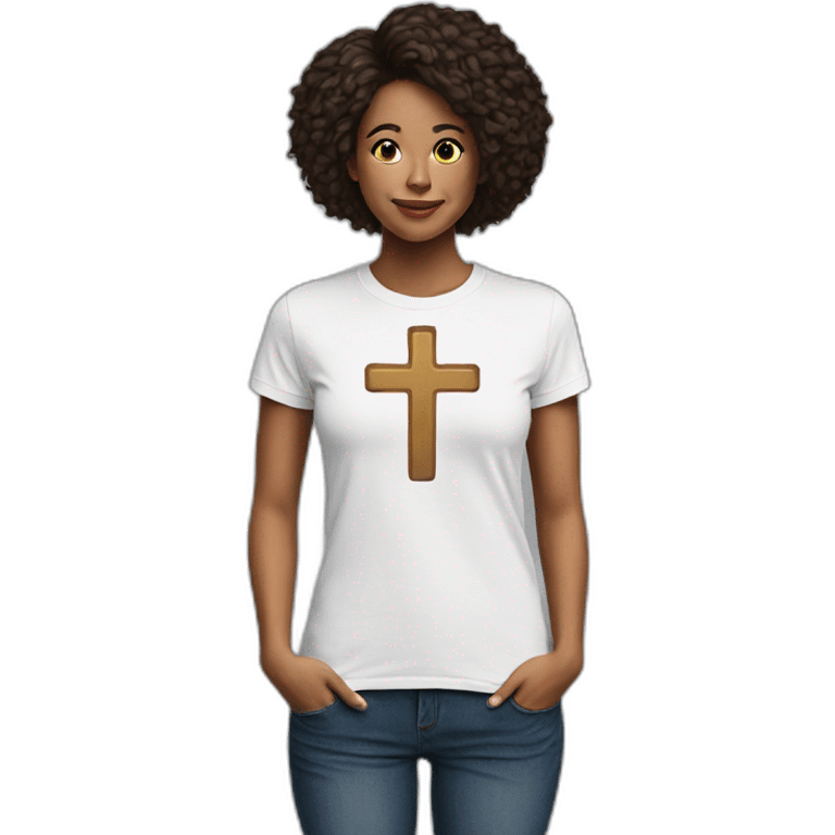 Woman with a cross t-shirt emoji