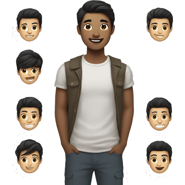 blackhair man round hair   asian smiling emoji