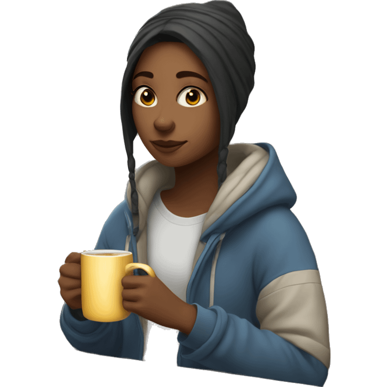 a girl with comfy clothes drinking hot tea  emoji