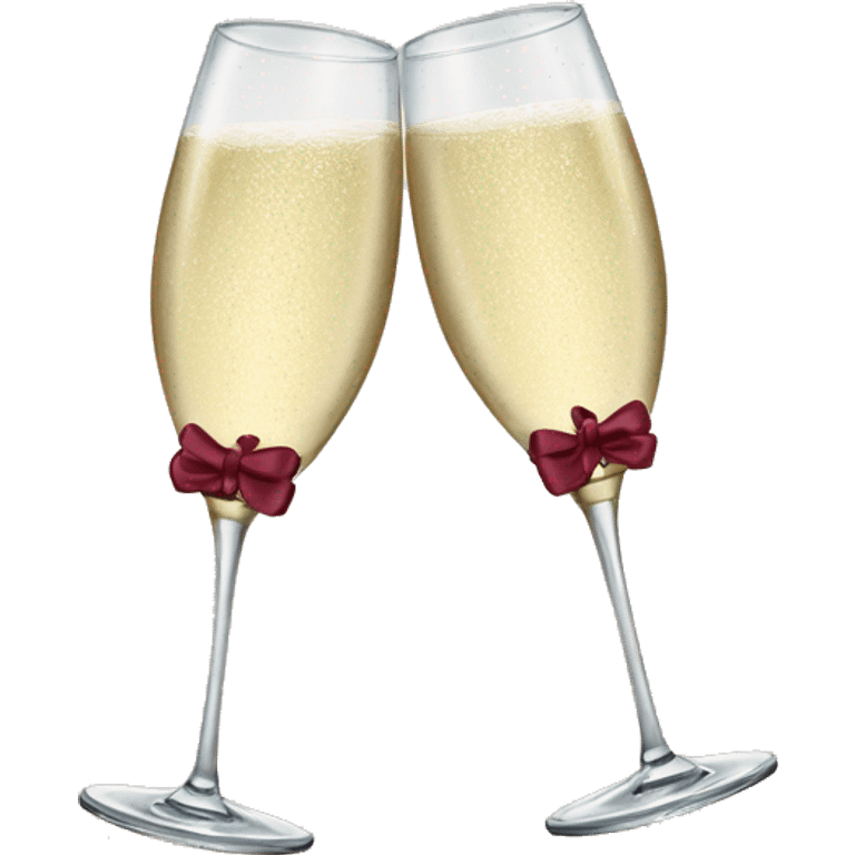 Two glasses of champagne cheering with burgundy bows emoji