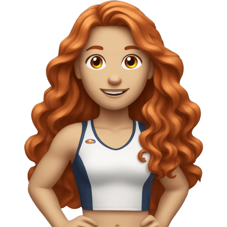 redhead girl with long wavy hair doing sports  emoji