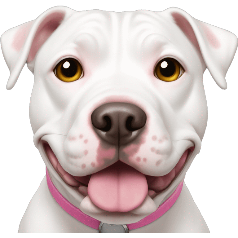 White pittie with tan spot on eye and pink nose emoji