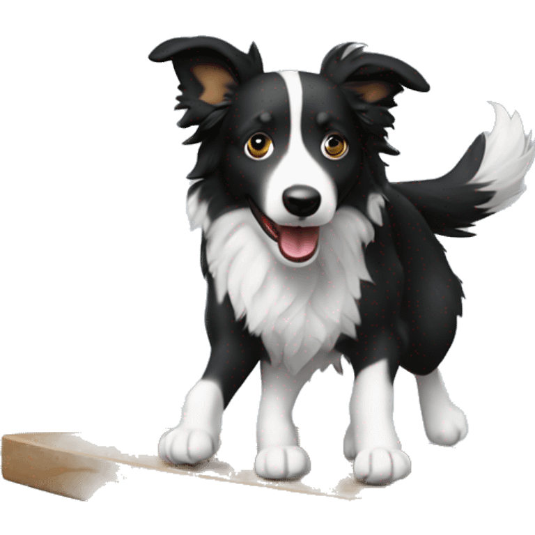 Anvil with border collie jumping over emoji