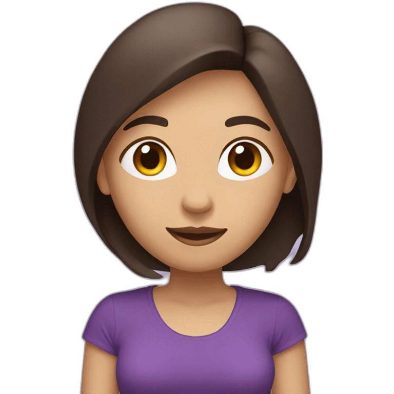 women,dark brown hair,using purple tshirt whith letters "4tech emoji