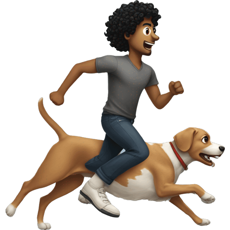 A dog running from a black curly hair man emoji