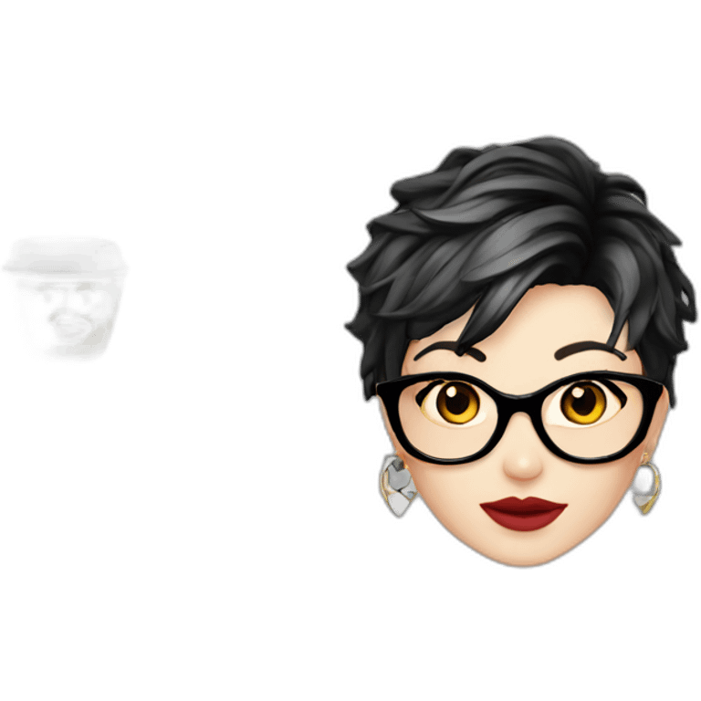 Punk female earrings , glasses,read and black short hair, emoji