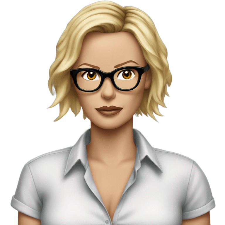 ultra realistic charlize theron wearing shirt and glasses  emoji