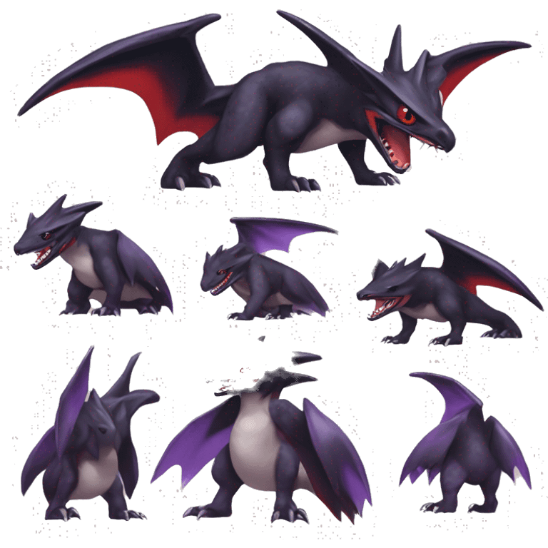 Black Cool Edgy Nargacuga-Garchomp-Noivern Fakémon  with White and Red and purple and black Edgy markings emoji