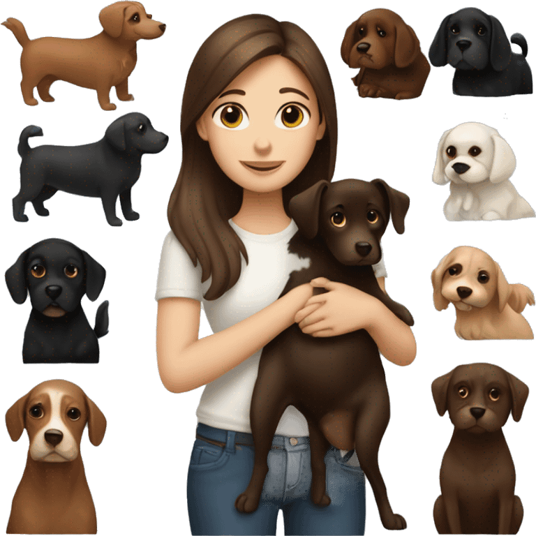 One brunette girl hugging 3 brown and black dogs  emoji