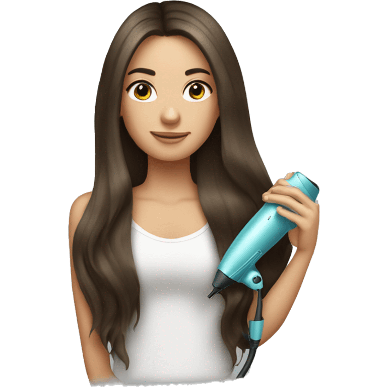 Pretty long brunette hair girl with a hair dryer  emoji