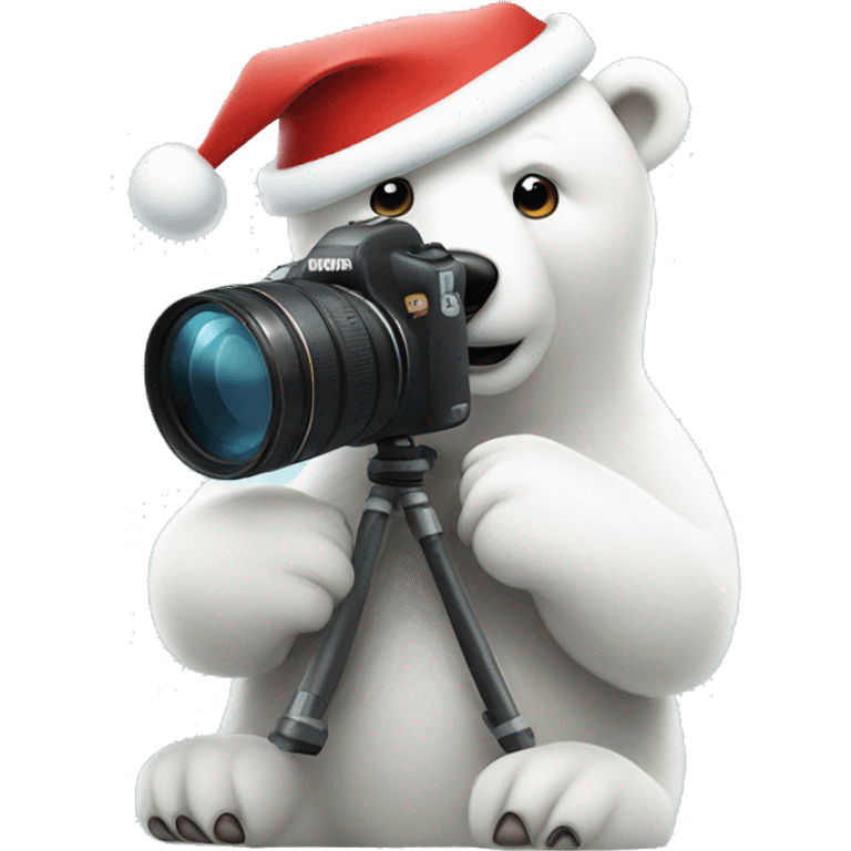 Polar bear in a Santa hat holding a canon Camera  emoji