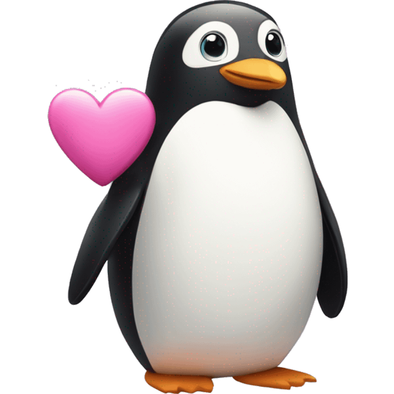 Lovely penguin with a pink heart emoji