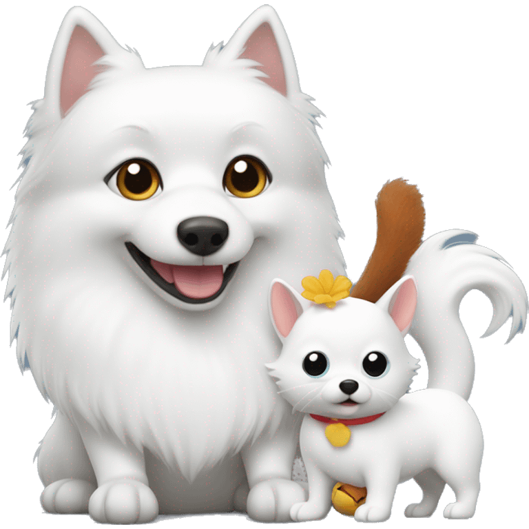 white spitz with a toy squirrel emoji