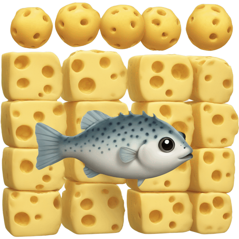 Stacks of cheese with a pufferfish on top emoji