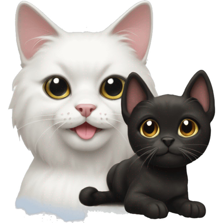 white cat next to sable spitz and black petit brabancon emoji