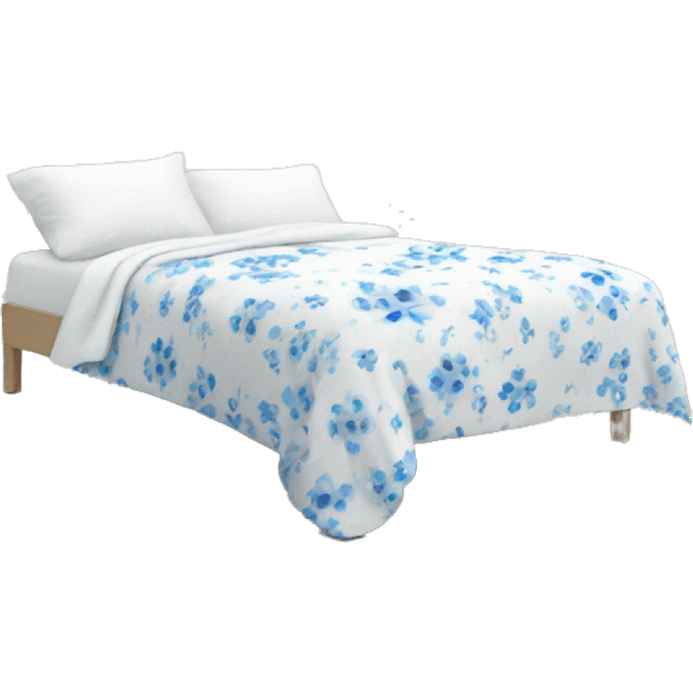 Cosy white  bed with blue smal flower bed sheets emoji