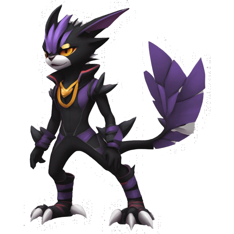 Cool Anthro Black Noivern-Quiana-Litten-Pokémon with edgy stripes hoodie spiked collar punk Full Body emoji