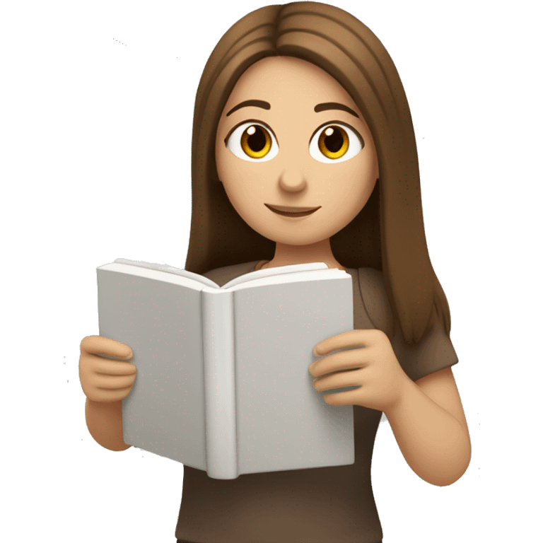 a white girl with a brown straight hair is reading a book colored in a spanish flag emoji