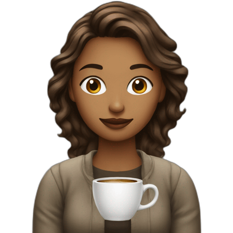 a young woman designer with coffee emoji