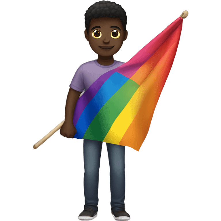 Dark skin colour person holding gay flag emoji