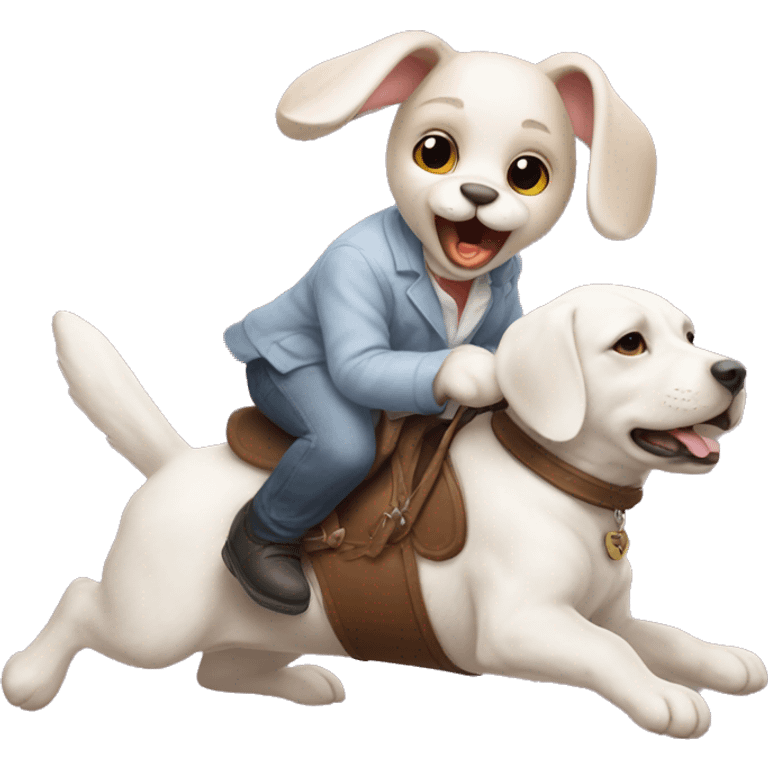 Bunny riding a puppy emoji