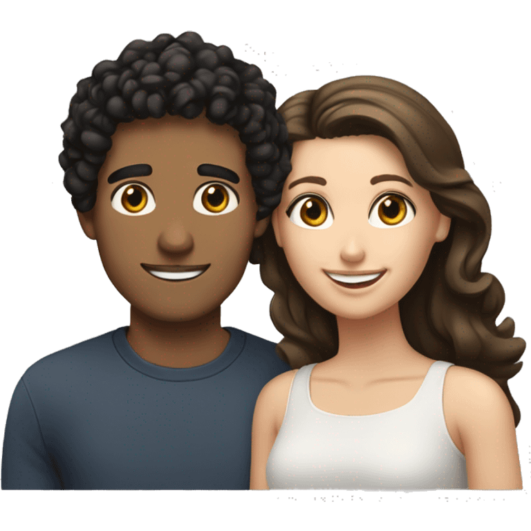 Hispanic male with black curly hair and brown eyes smiling next to white female with straight brown hair and hazel eyes emoji