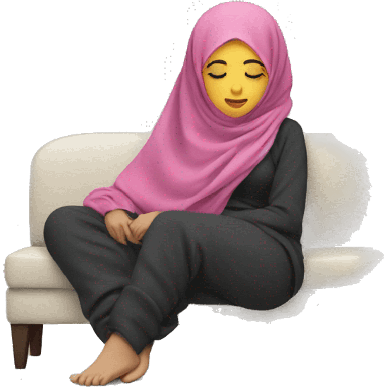 Hijabi-wearing-hoodie-sleeping-on-couch emoji