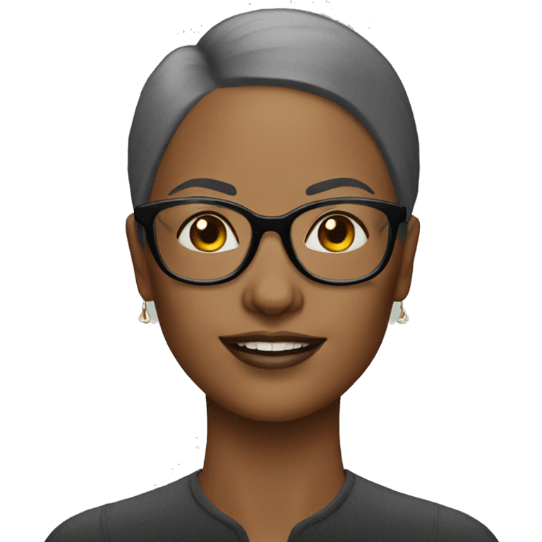 A woman with glasses, hoop earrings, and a shiny bald head emoji