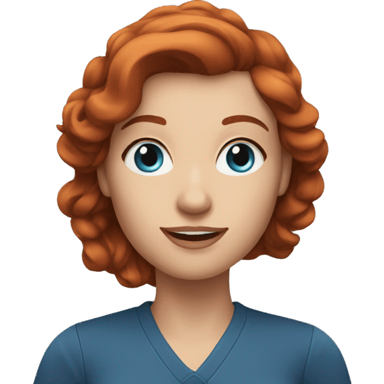 Attractive auburn hair woman with blue eyes waving emoji