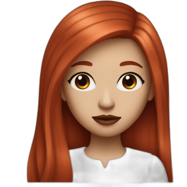 straight long red hair,red lipstick,black eyes, white skin and a small nose with transparent emoji