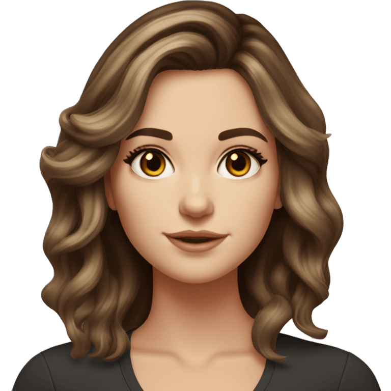 White girl brown eyes with medium length voluminous brown hair with brown highlights balayage  emoji