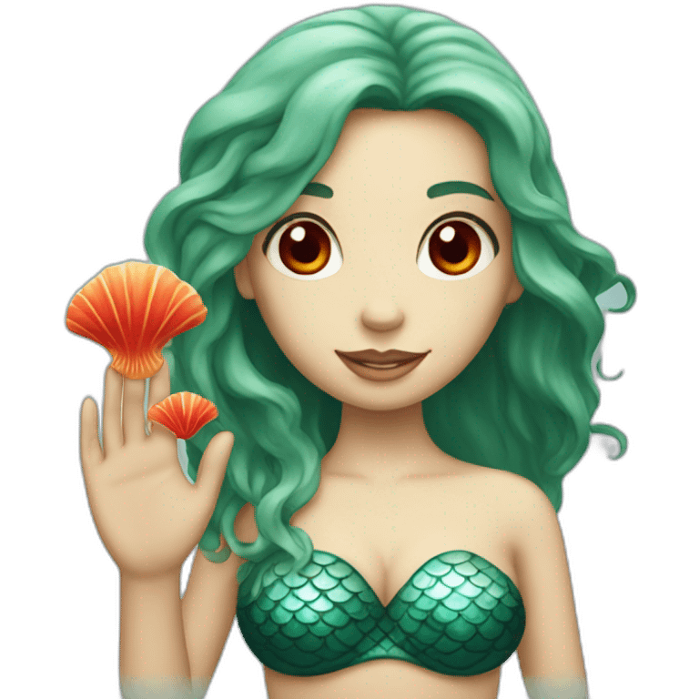 mermaid with red eyes with a shell in her left hand emoji