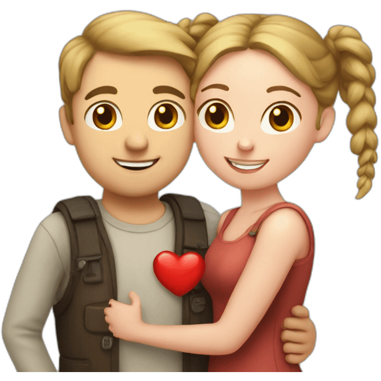 White Man loves woman with pigtails with a heart in between them, symbolizing their love emoji