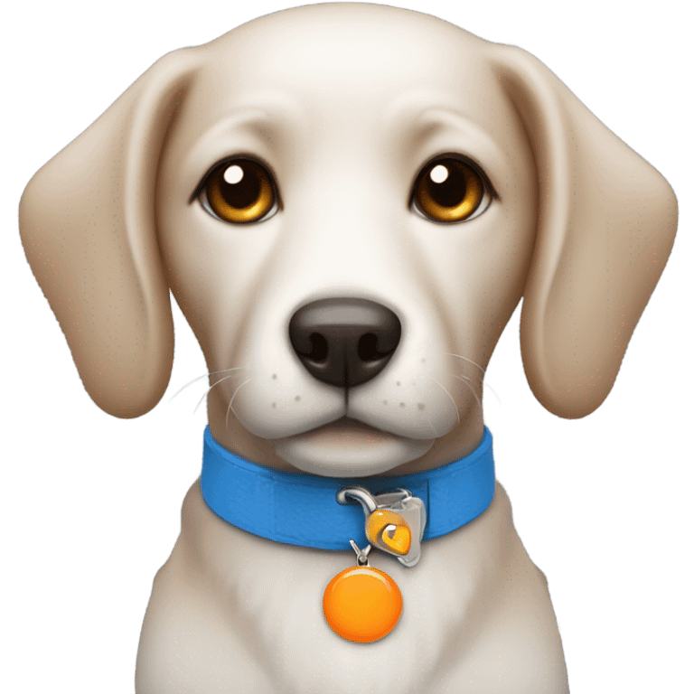 cute dog with blue collar with orange pendant emoji