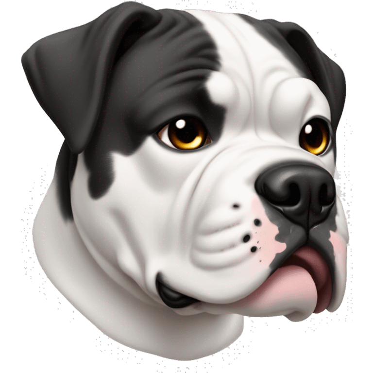 American bulldog white with black patch of fur on it’s eye. And white fur everywhere else  emoji