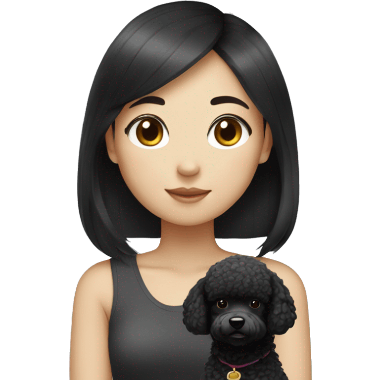 One Korean girl with black straight hair with one black poodle emoji