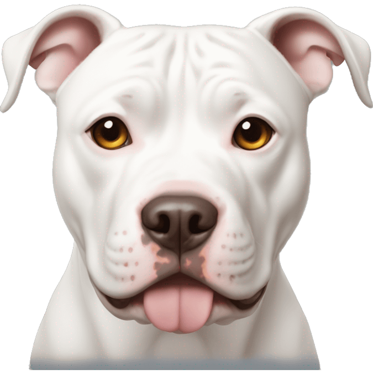 White Pit bull with an odd shape brown spot on the right eye area emoji