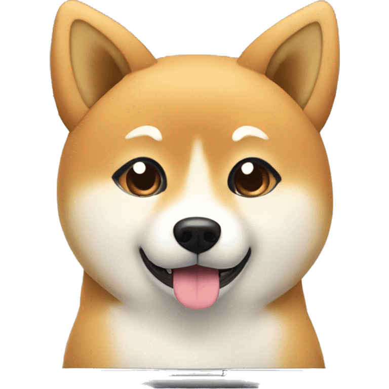 a shiba inu typing on a laptop in cute kawaii style emoji