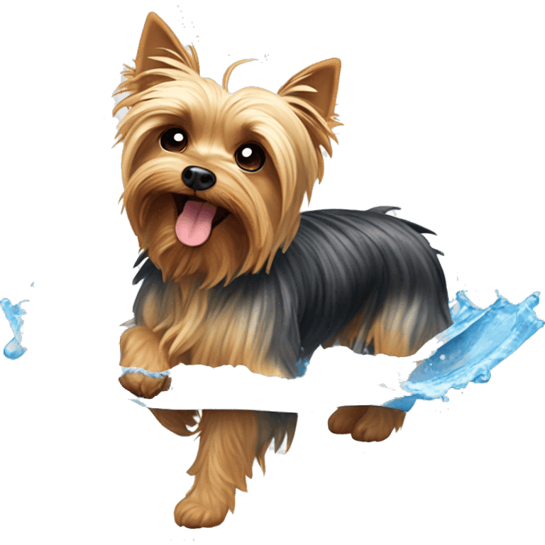 playful Yorkshire Terrier cooling off vigorously emoji