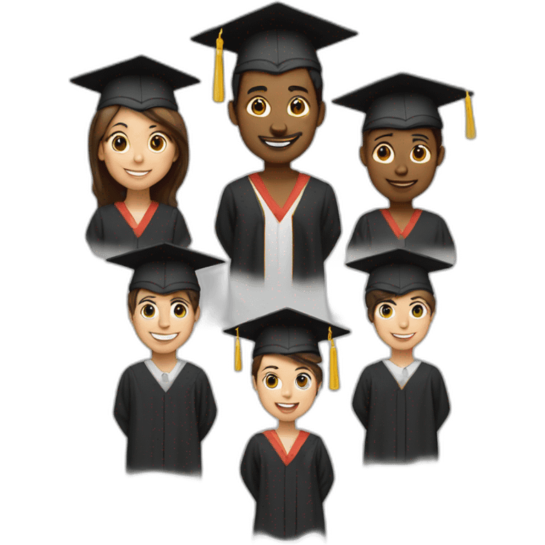 Pictures of prospective graduates, three women and two men emoji