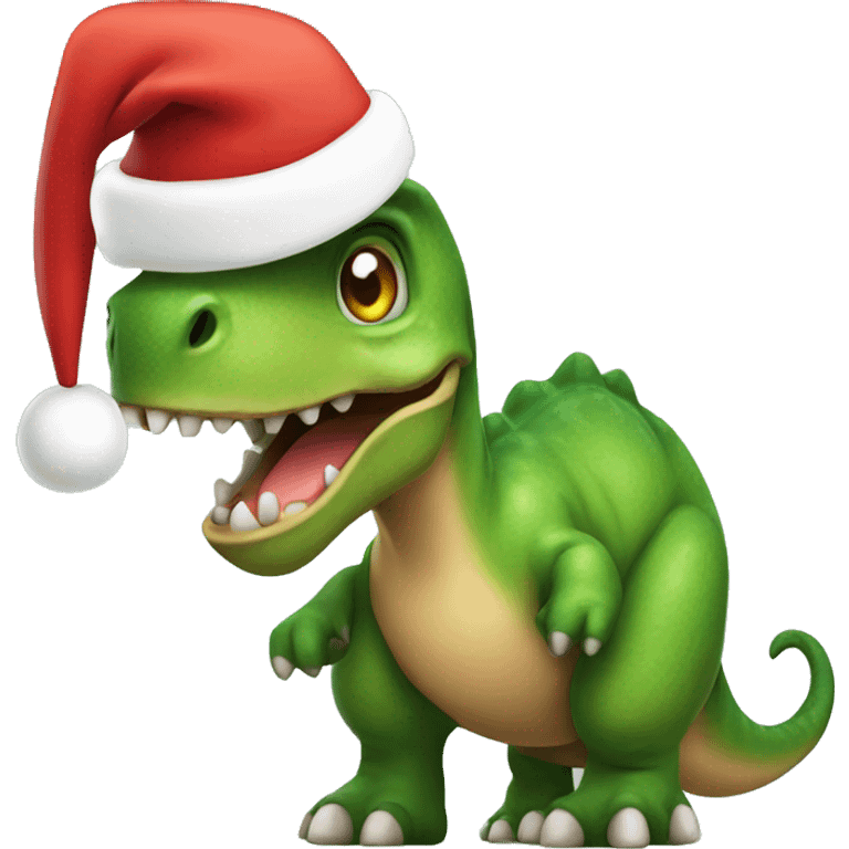 Dinosaur thinking with Santa hat emoji