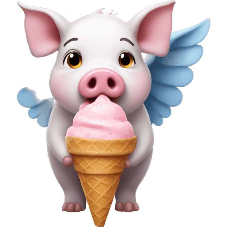 pig with wings eating an ice cream cone  emoji