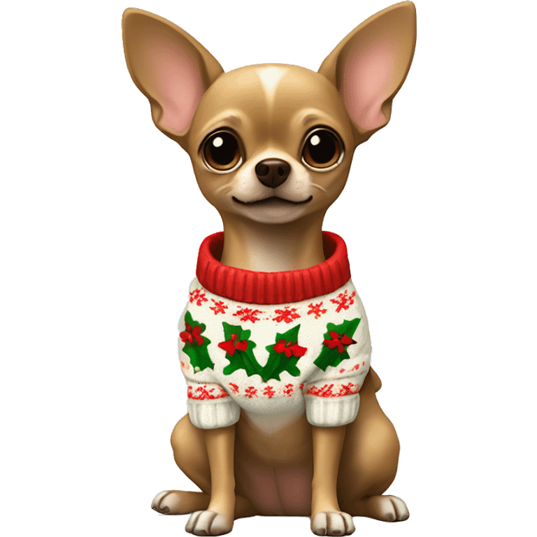 A brown chihuahua with a Christmas sweater and a hyacinth flower in his paw emoji