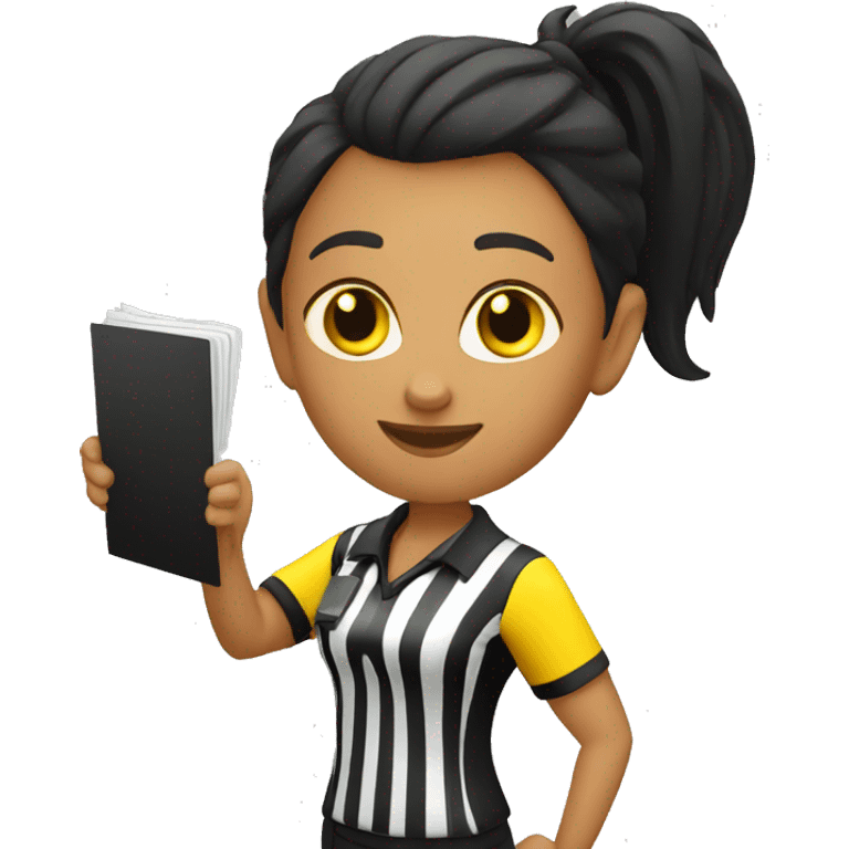 female referee holding yellow card emoji