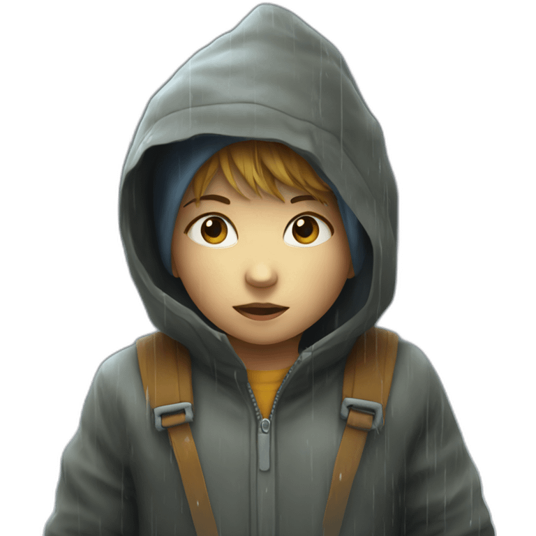 Children on Rain affraid by redcat emoji